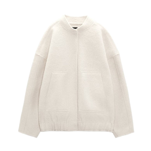 Daphne - Oversized Wollen Mantel met Ronde Hals en Knopen