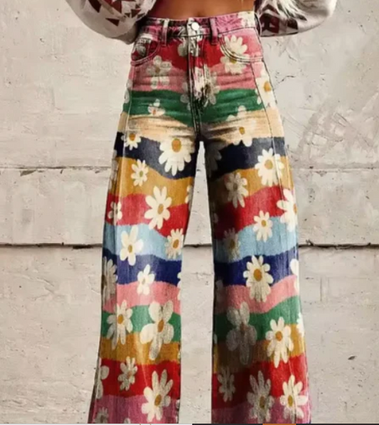 Lana – Wijde Broek met Kleurrijke Print