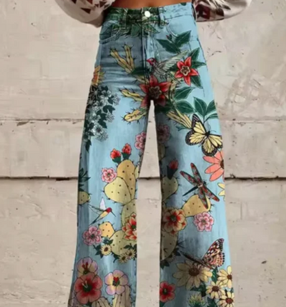 Lana – Wijde Broek met Kleurrijke Print