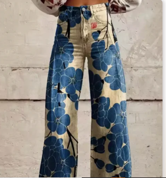 Lana – Wijde Broek met Kleurrijke Print