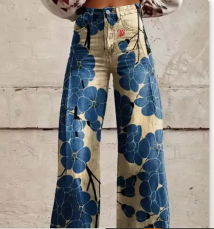 Lana – Wijde Broek met Kleurrijke Print