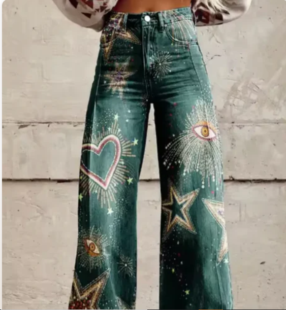 Lana – Wijde Broek met Kleurrijke Print