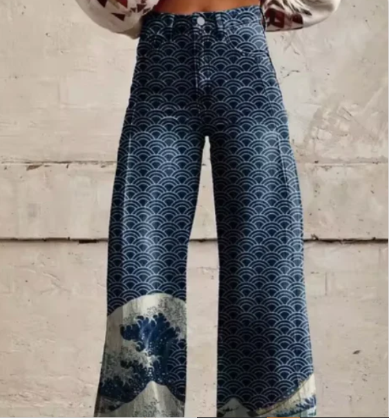 Lana – Wijde Broek met Kleurrijke Print