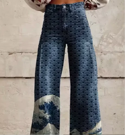Lana – Wijde Broek met Kleurrijke Print
