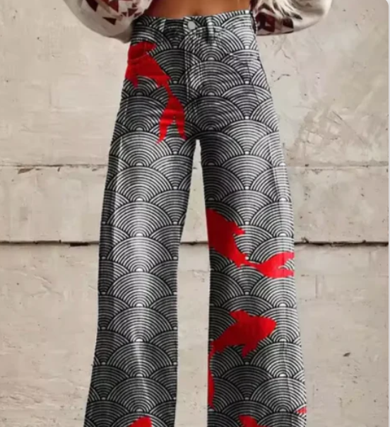 Lana – Wijde Broek met Kleurrijke Print