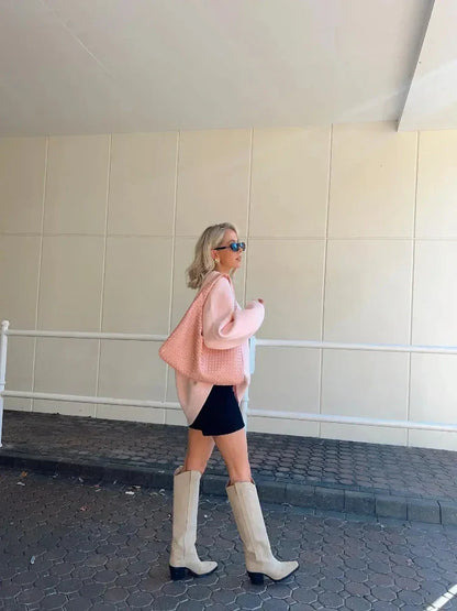 Dames Gebreide Pullover Trui – Roze, Casual voor Herfst en Winter