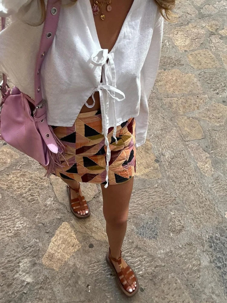 Giorgia - Stijlvolle Blouse met Vetersluiting en Lange Mouwen