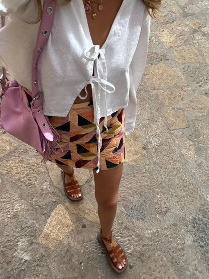 Giorgia - Stijlvolle Blouse met Vetersluiting en Lange Mouwen