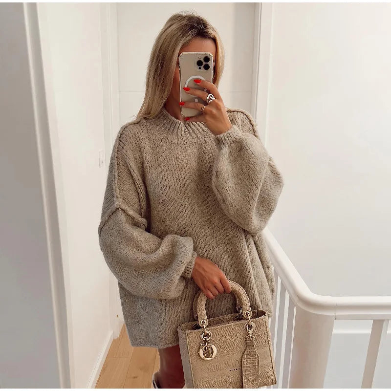 Dames Oversized Gebreide Trui – Warme Wintertrui, Casual voor Herfst en Dagelijks Gebruik