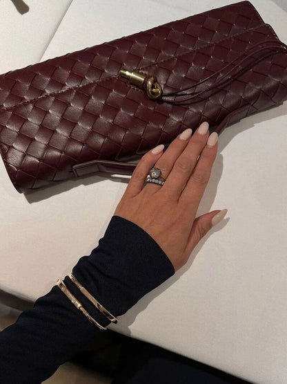 Luna - Luxe Geweven Handtas met Gouden Sluiting