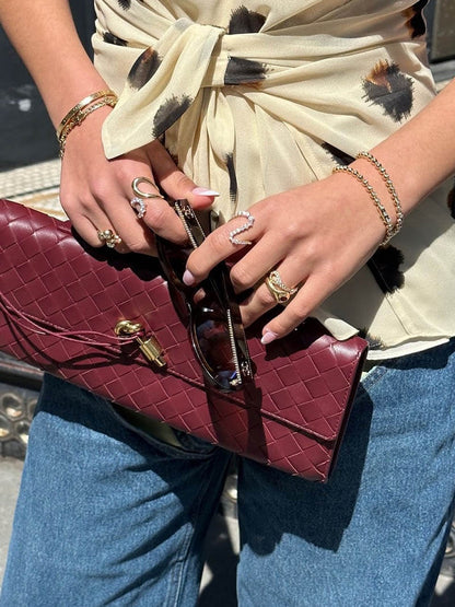 Luna - Luxe Geweven Handtas met Gouden Sluiting