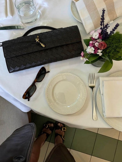 Luna - Luxe Geweven Handtas met Gouden Sluiting