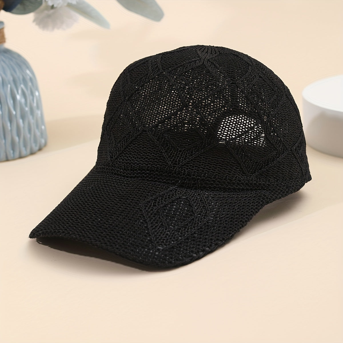 Dames Luxe Gehaakte Baseball Cap – Zwart, Casual Hoofddeksel voor Herfst en Sportactiviteiten