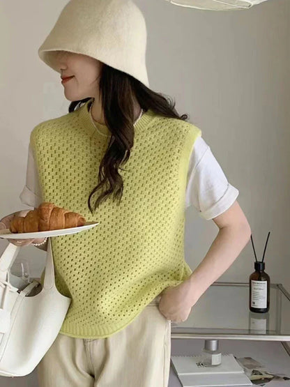 Danique - Mouwloze Gebreide Trui met Ronde Hals