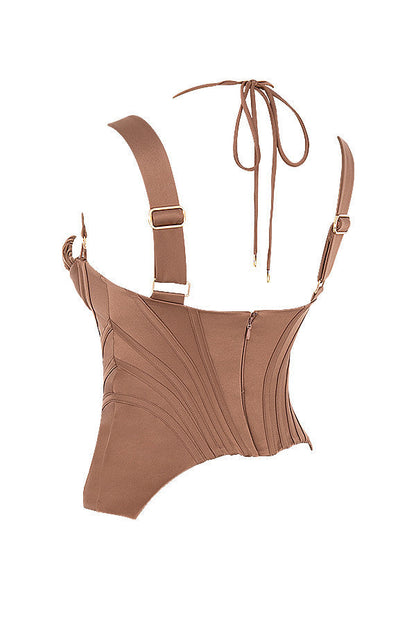 Helvara - Toffee Satijnen Korset met Peplum