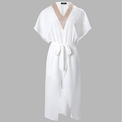 Livia - Moderne Witte Midi-Jurk met Chic V-Hals