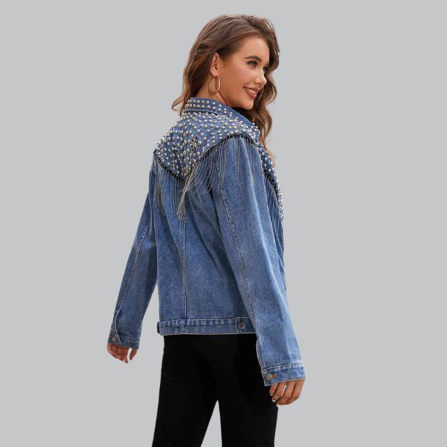 Livia - Chic Denimjasje met Parels