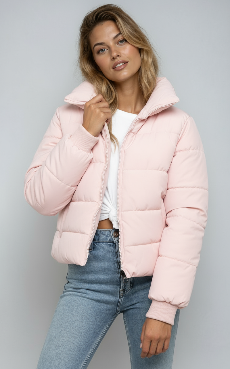 Dames Gewatteerde Puffer Jas – Kort Model met Rits, Zwart, Lichtgewicht voor Herfst en Winter