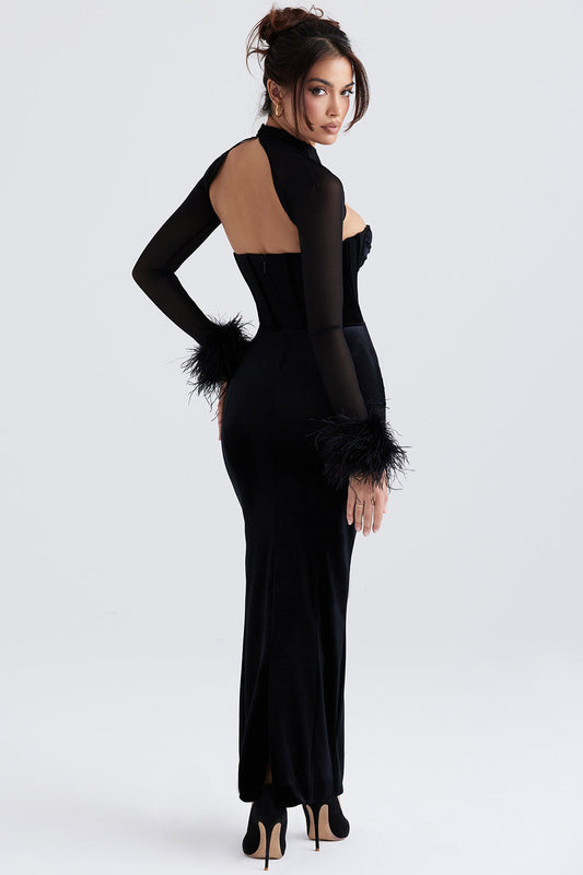 Juliette - Zwarte Fluwelen Korset Maxi Jurk