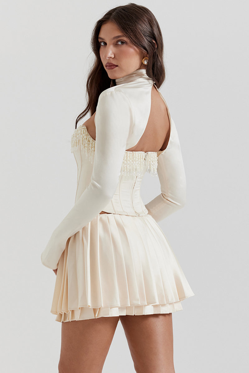 Helisabeth - Vintage Crème Korset met Parelversiering