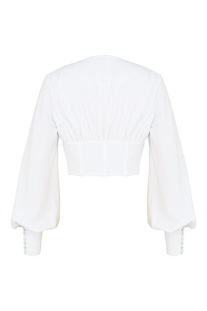Havindra - Witte Cropped Top met Diepe Hals en Veterdetail