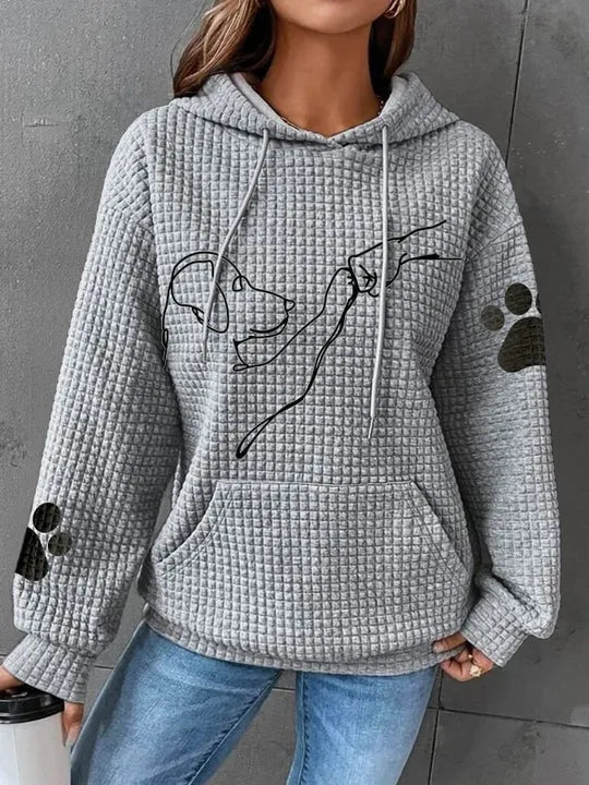 Dames Casual Hoodie met Hondenprint – Sweatshirt met Capuchon voor Vrijetijd en Dagelijks