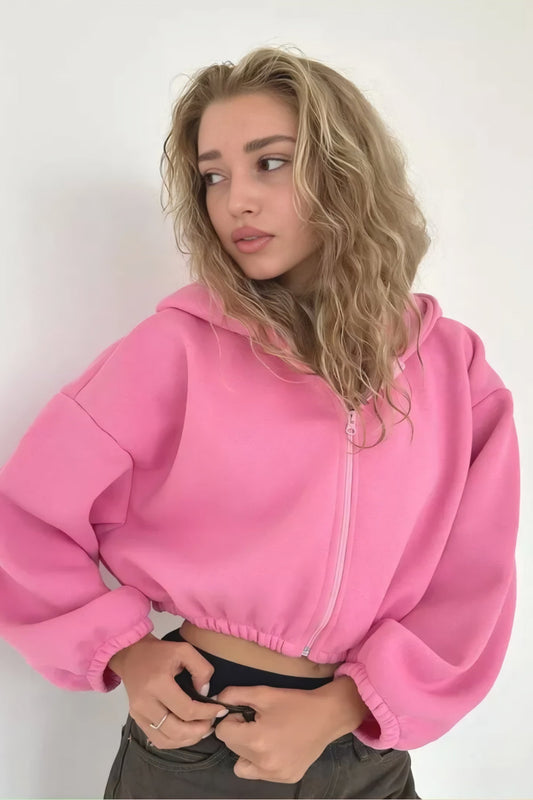 Dames Cropped Hoodie met Rits – Zachte Stof, Casual Streetwear, Dagelijks, Lente/Herfst