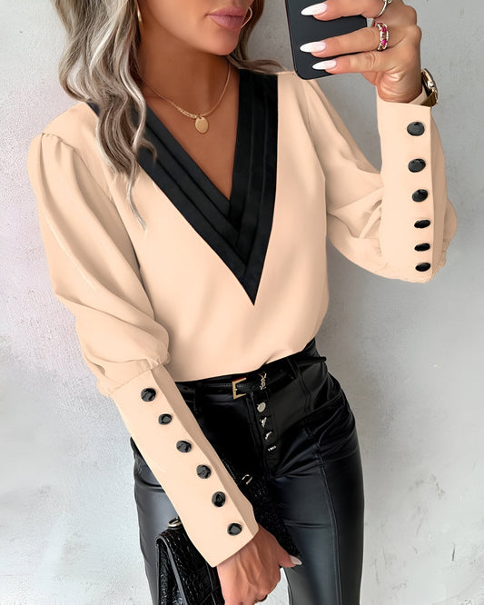 Caris - Blouse met V-hals en Colour Block