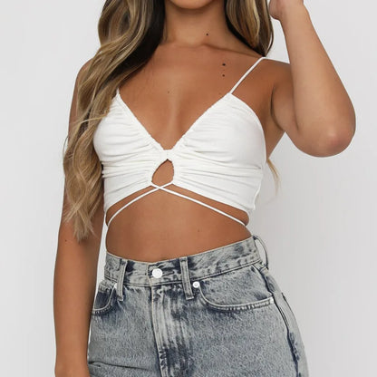 Havienna - Zwarte Cut-Out Crop Top met Strikdetails