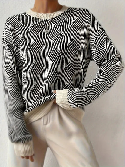 Elowen – Gebreide Trui met Abstracte Print | Stijlvol, Warm & Uniek