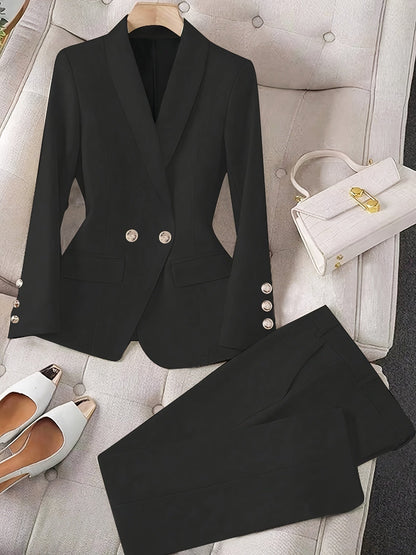 Gisla - Elegante Effen Kleur Tweedelige Blazer Set