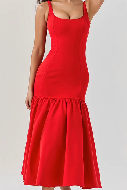 Eveline - Charmante Mouwloze Midi Jurk met Ruches