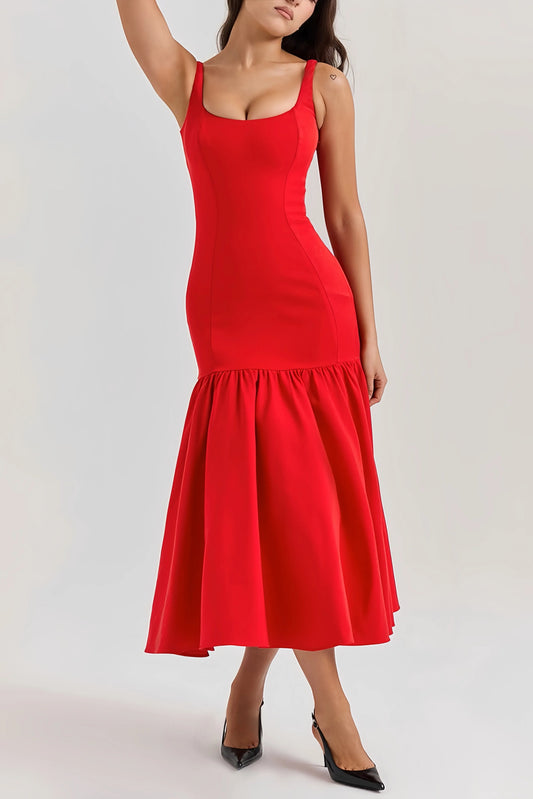 Eveline - Charmante Mouwloze Midi Jurk met Ruches