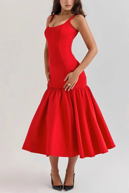 Eveline - Charmante Mouwloze Midi Jurk met Ruches