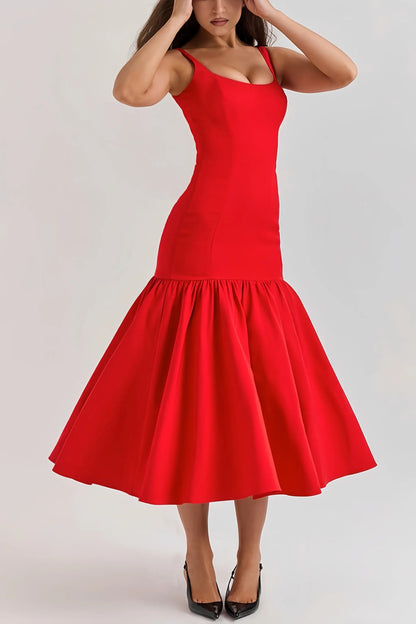 Eveline - Charmante Mouwloze Midi Jurk met Ruches