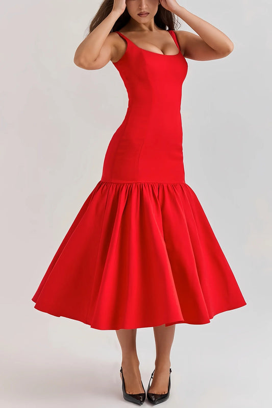 Eveline - Charmante Mouwloze Midi Jurk met Ruches