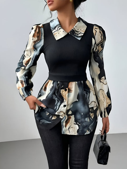 Bess - Blouse met Marmeren Print