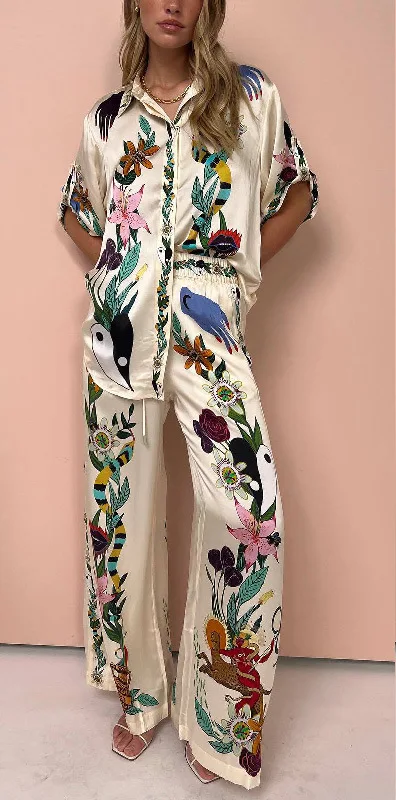 Dioraly - Satijnen Tweedelige Set met Print