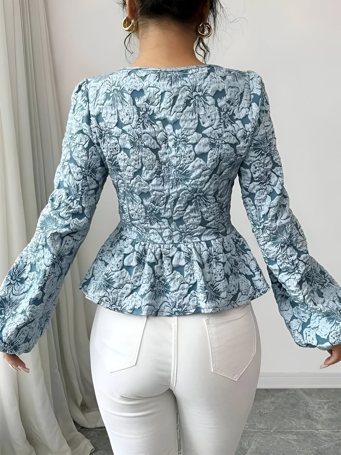 Bijou - Jacquard Blouse met Sweetheart Hals
