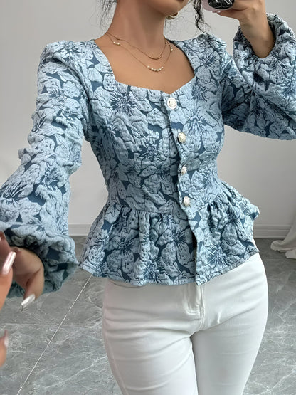 Bijou - Jacquard Blouse met Sweetheart Hals