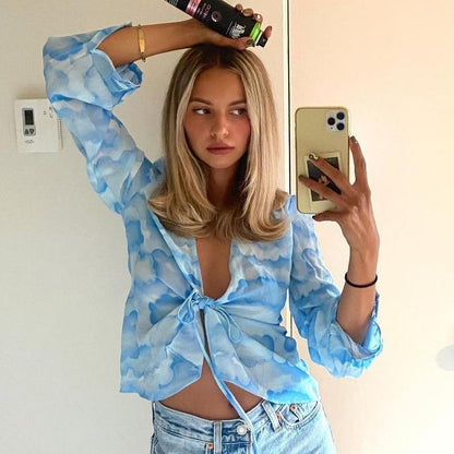 Celestine - Blouse met Wolkenprint