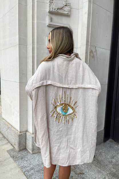 Livia - Lichtgewicht Oversized Kimono Met Uniek Geborduurd Oogdesign