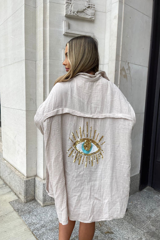 Livia - Lichtgewicht Oversized Kimono Met Uniek Geborduurd Oogdesign