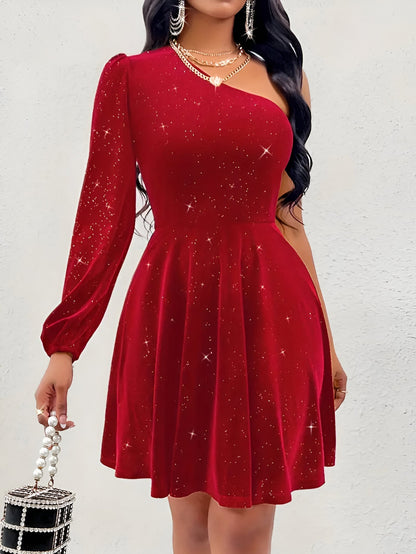 Charlotta - Eén-Schouder Overhemdjurk met Ruches