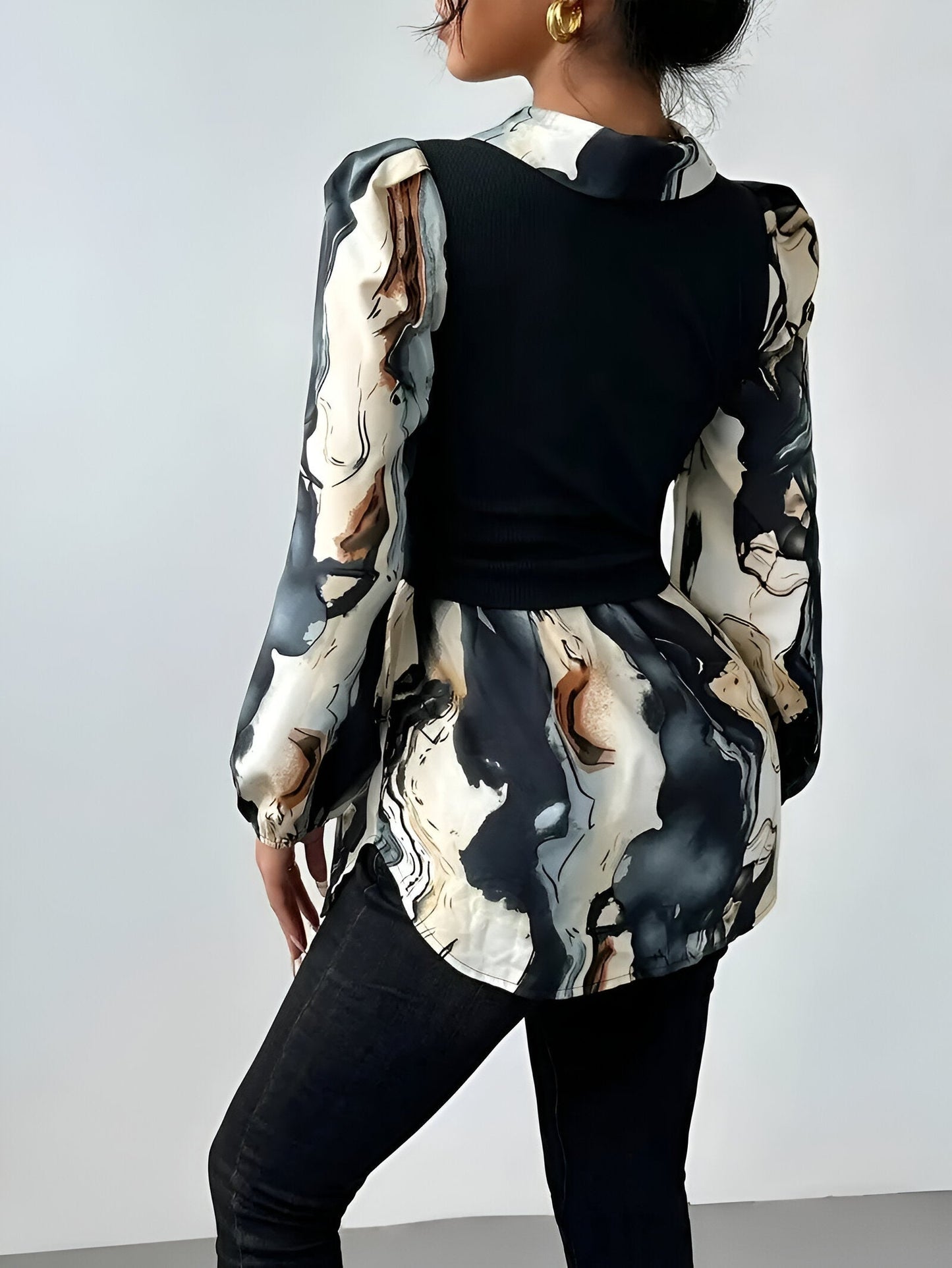 Bess - Blouse met Marmeren Print