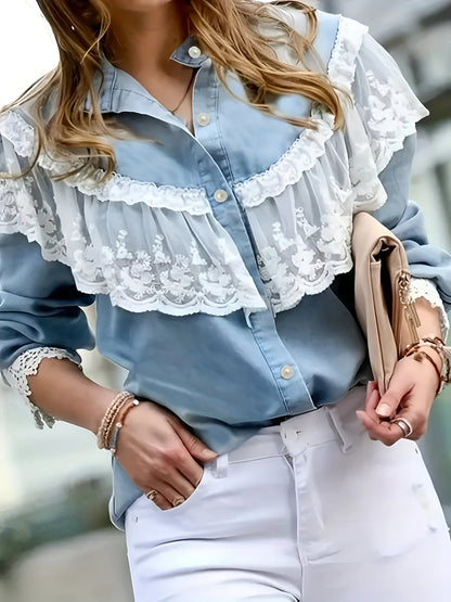 Arianne - Denim Shirt met Kanten Rand