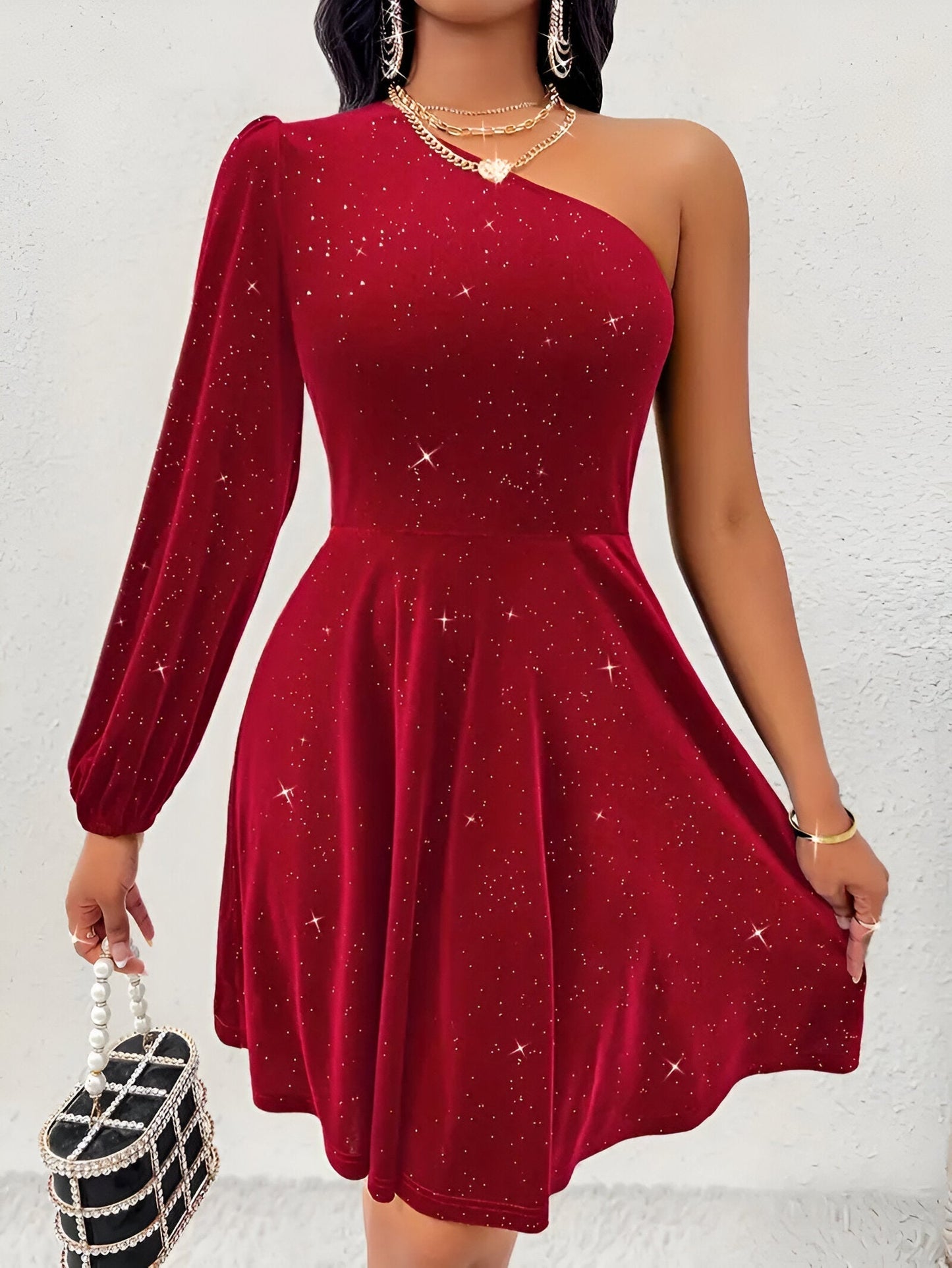 Charlotta - Eén-Schouder Overhemdjurk met Ruches