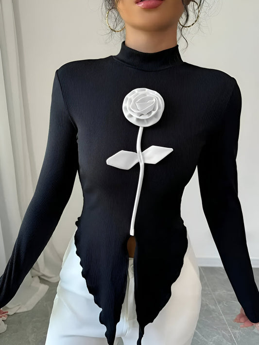 Bay - Elegant T-shirt met Hoge Kraag