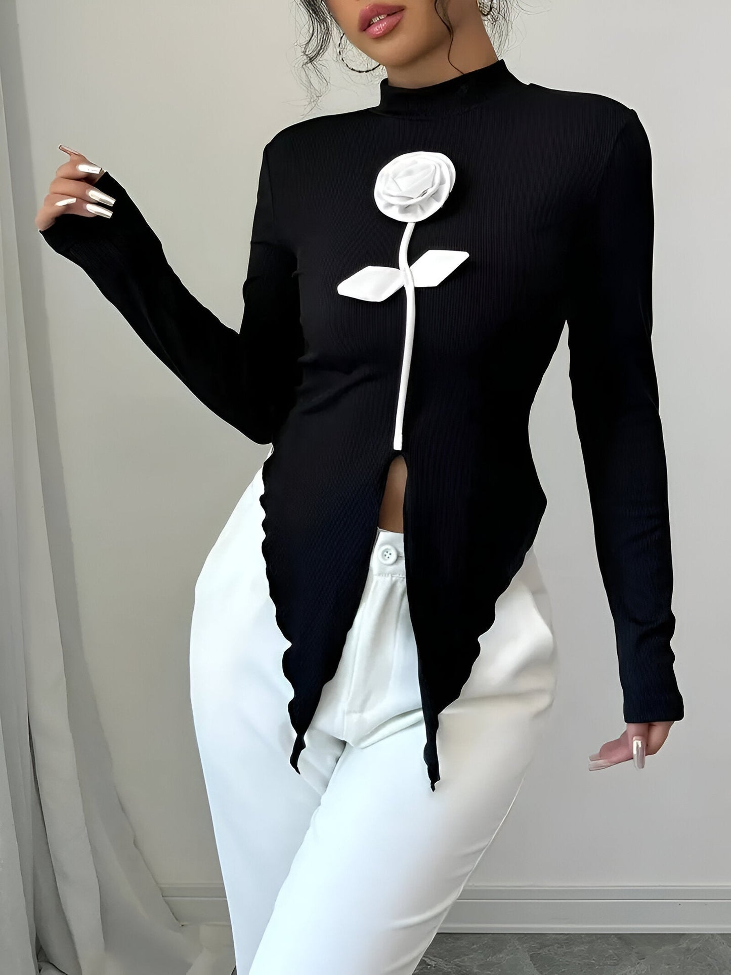 Bay - Elegant T-shirt met Hoge Kraag