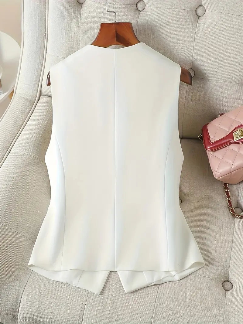 Wollen Dames Gilet met Diepe V-Hals – Getailleerde Pasvorm voor Een Slanke Look